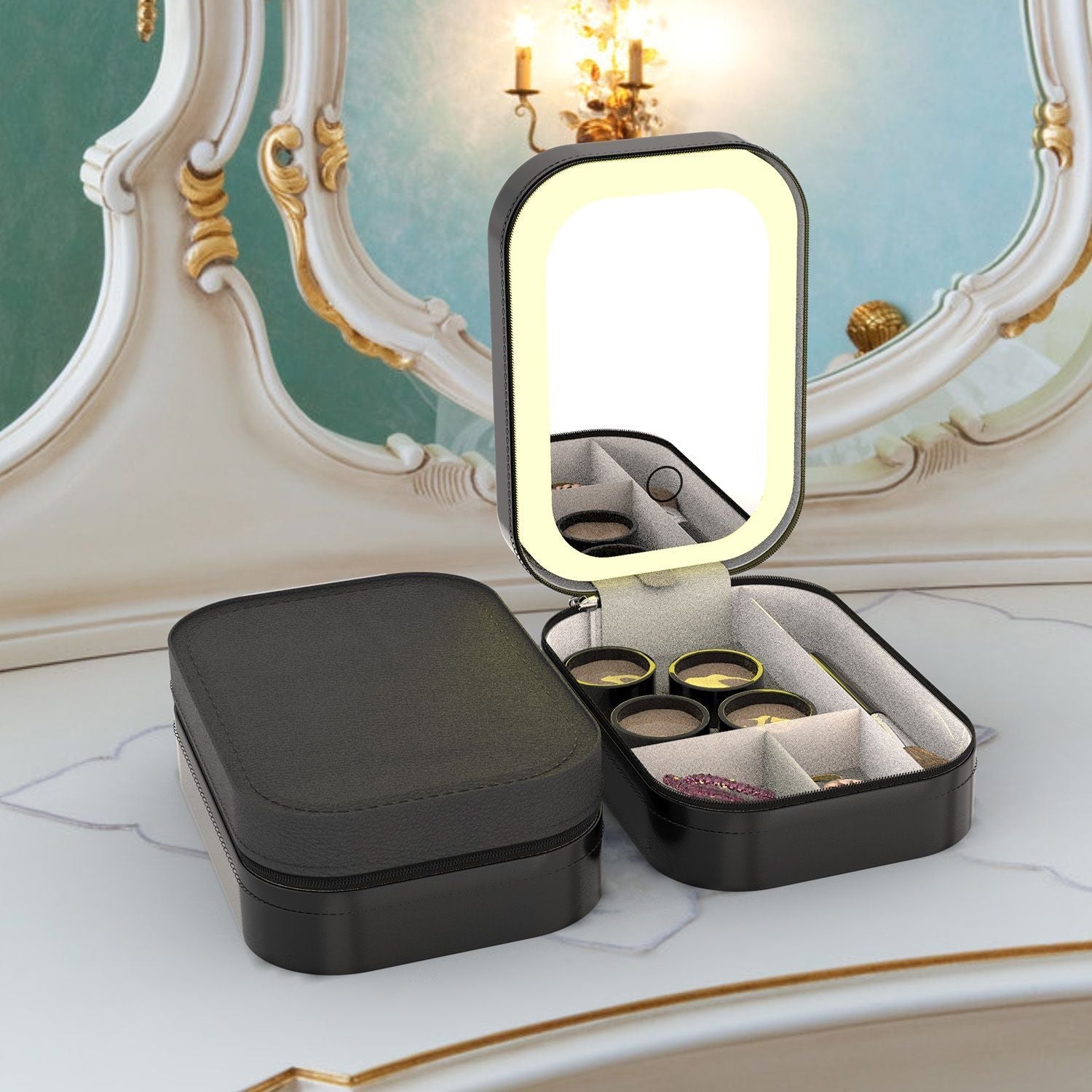 Travel Makeup Bag with Rechargeable LED Mirror
