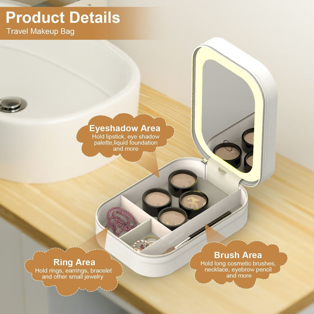 Travel Makeup Bag with Rechargeable LED Mirror