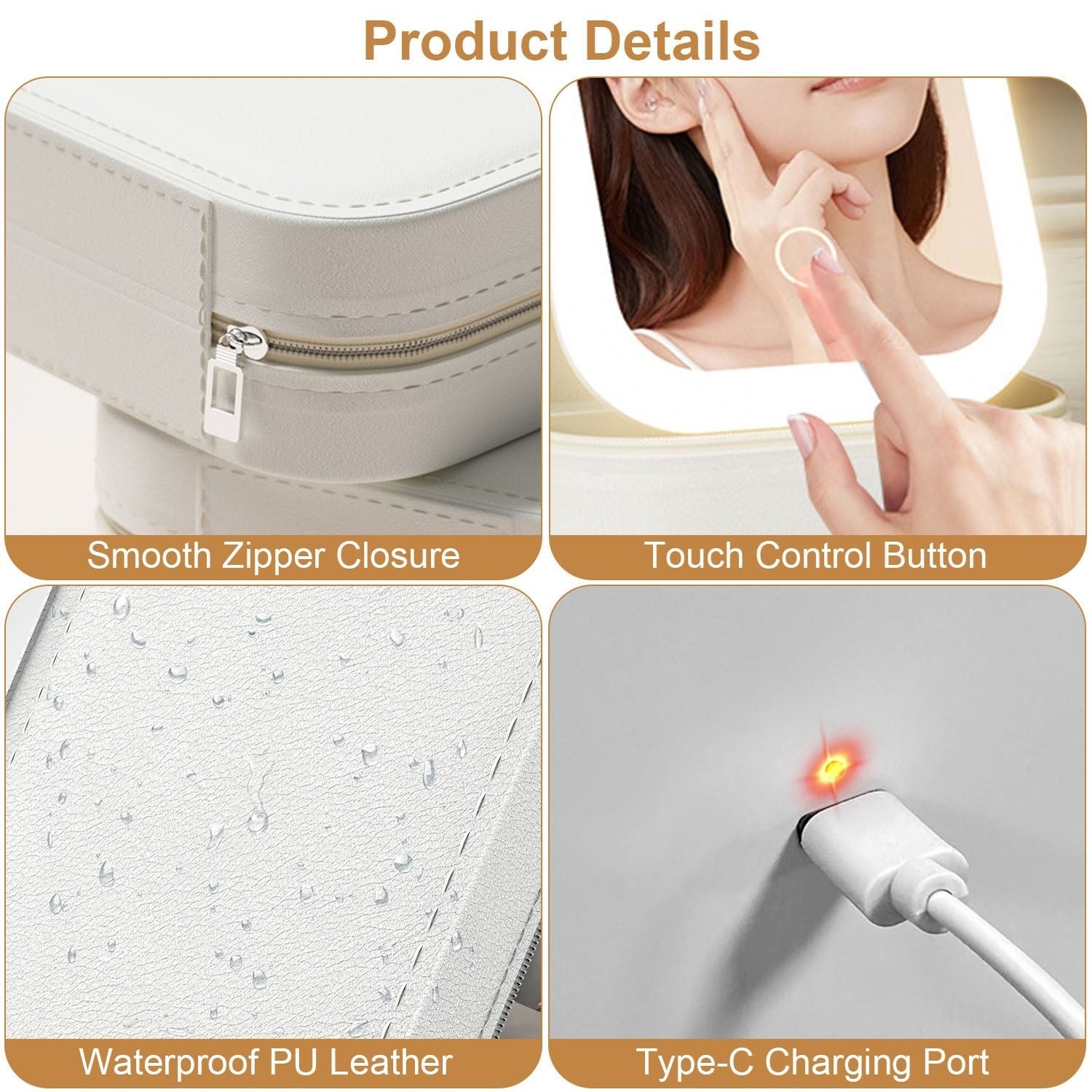 Travel Makeup Bag with Rechargeable LED Mirror
