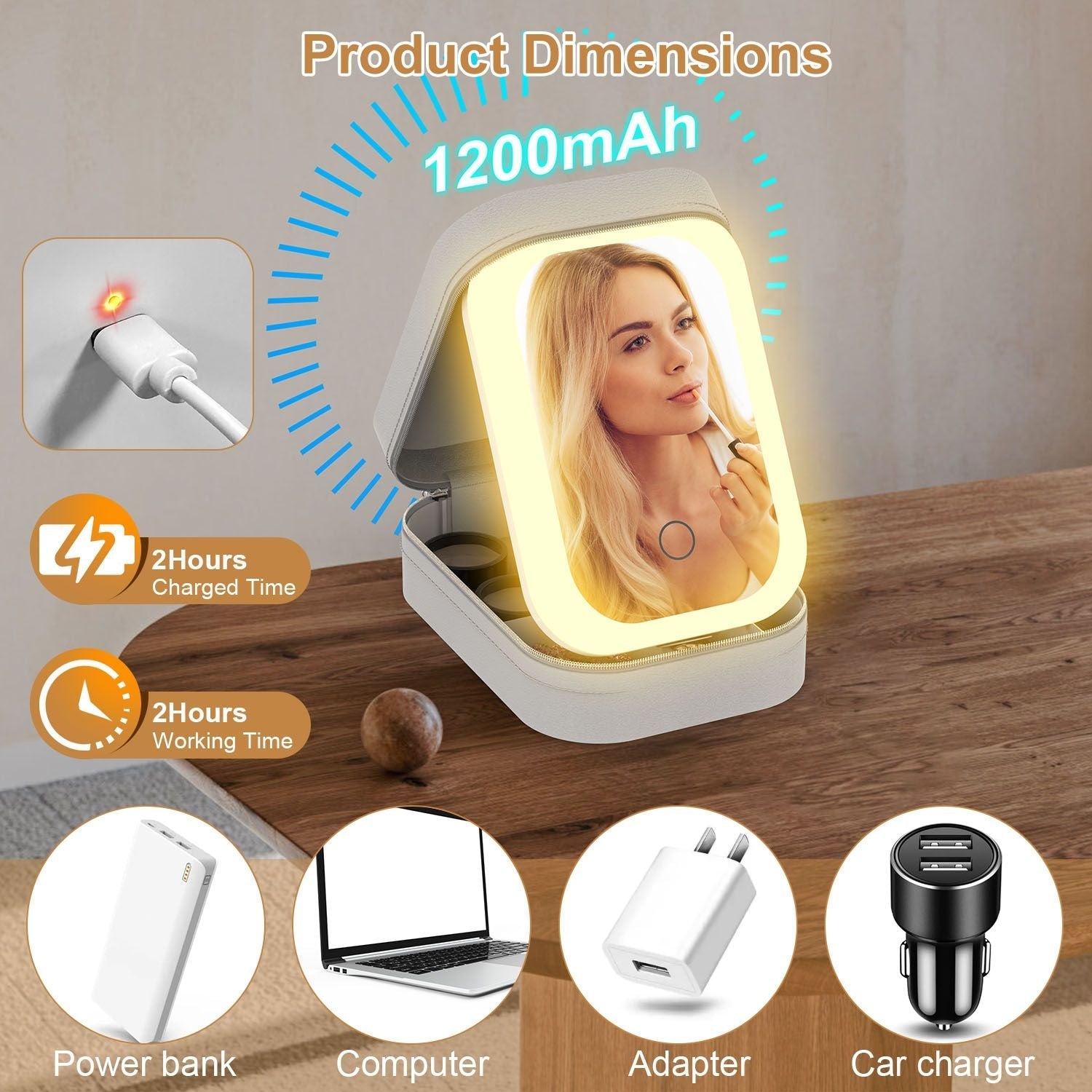 Travel Makeup Bag with Rechargeable LED Mirror