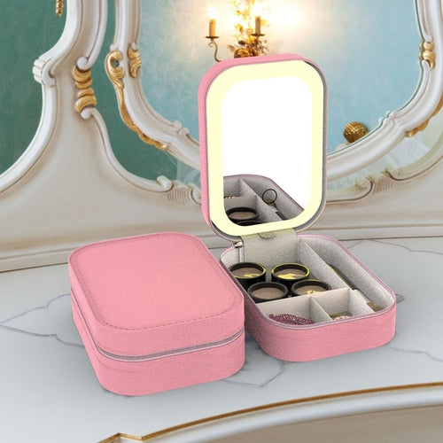 Travel Makeup Bag with Rechargeable LED Mirror