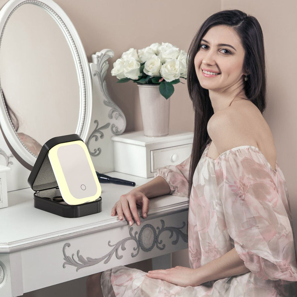 Travel Makeup Bag with Rechargeable LED Mirror