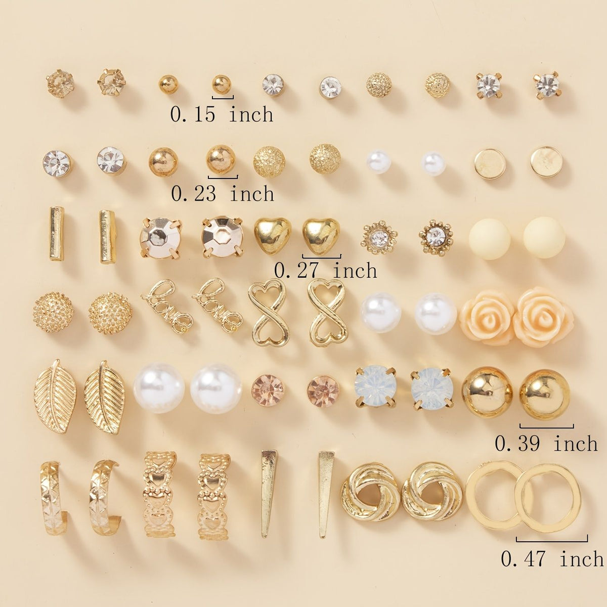 30-Pair Gold Stud & Hoop Earrings Set