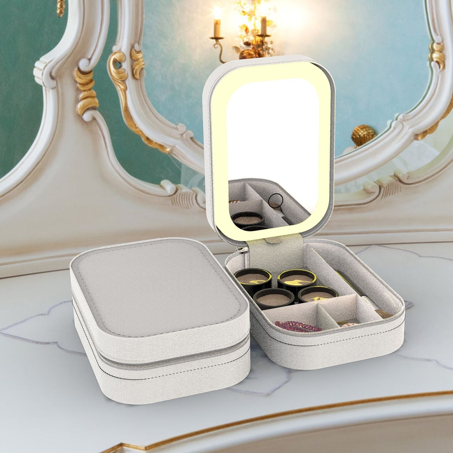 Travel Makeup Bag with Rechargeable LED Mirror