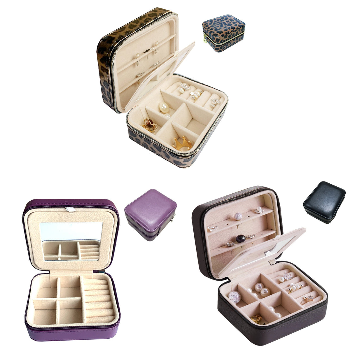Palm Sized Vegan Leather Travel Jewelry Box