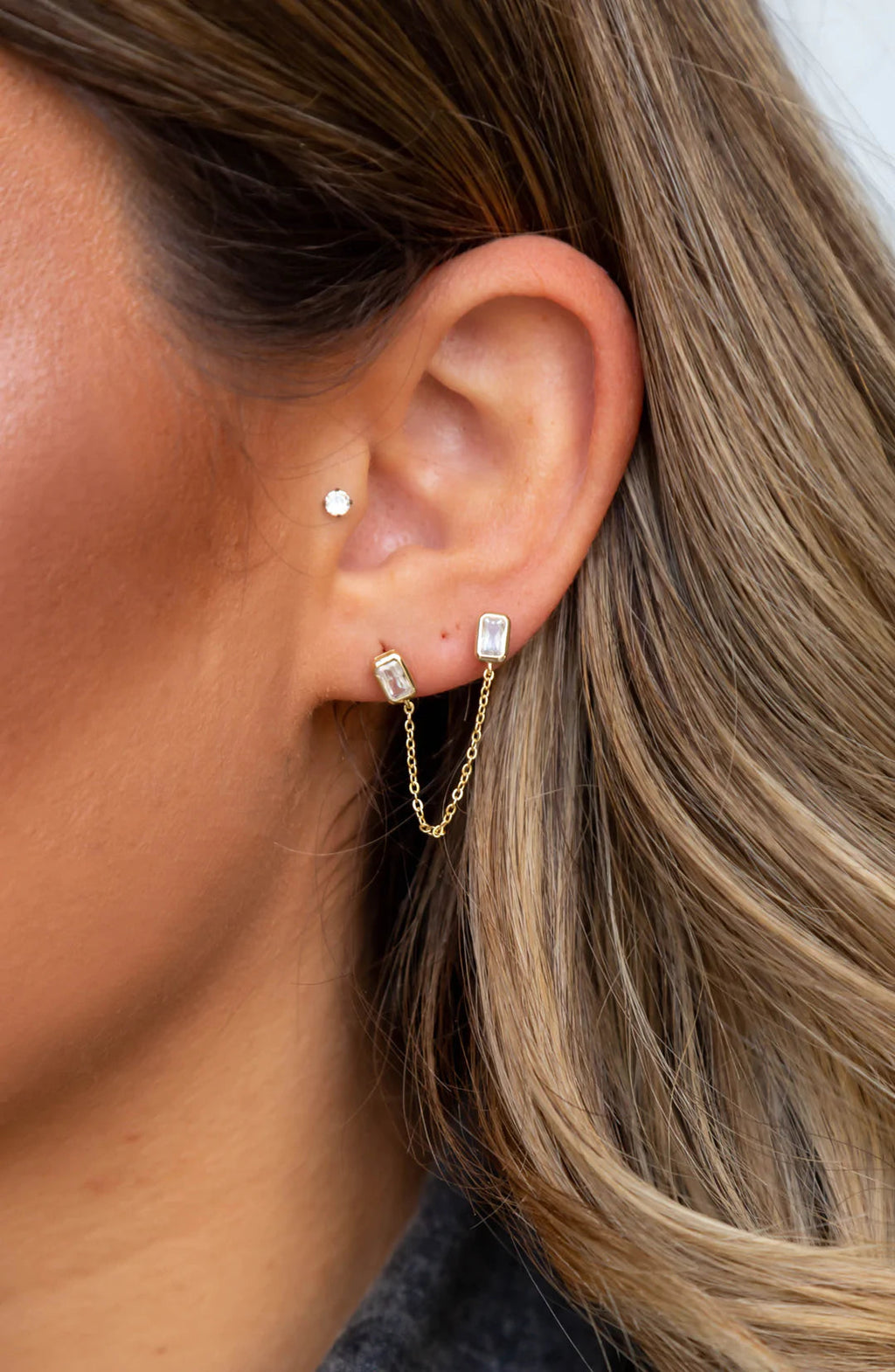 Charlotte Double Stud Chain Earring