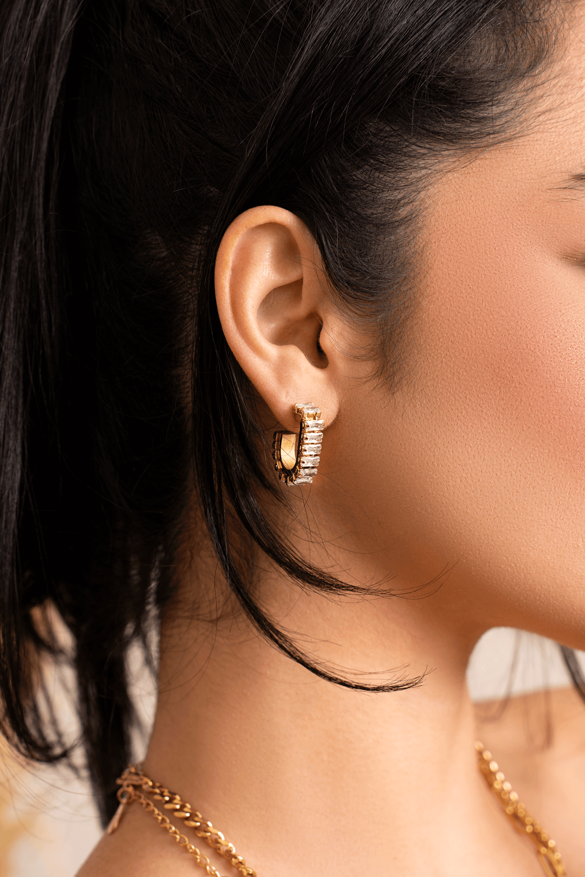Gemma Baguette Gold Hoop Earrings