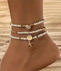 Seashell & Starfish 3-Piece Stretch Anklet Set