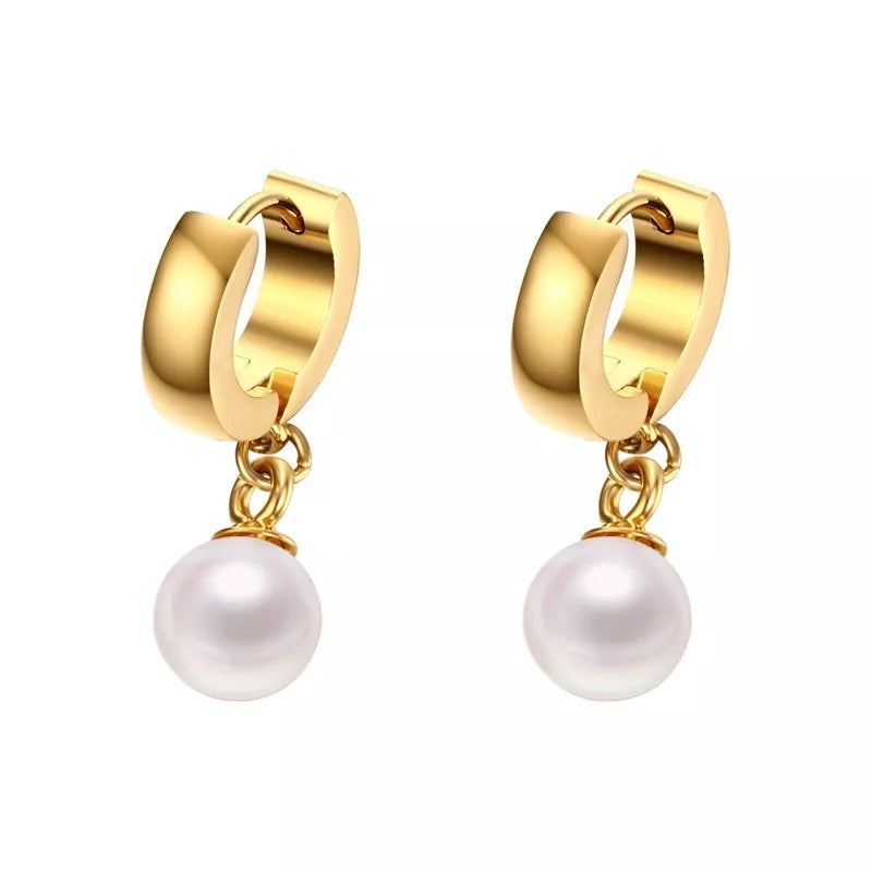 Jax 18K Gold Plated Pearl Huggie Earrings