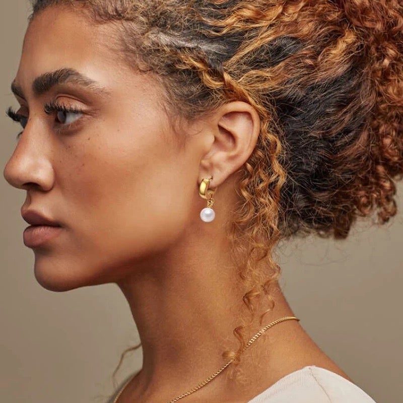 Jax 18K Gold Plated Pearl Huggie Earrings